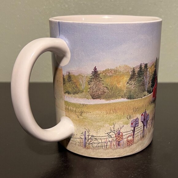 “Just for Pretty" Art Mug by Pat Richter 2003 ~ Red Barn w/ Star Quilt Hex Sign - Picture 3 of 13